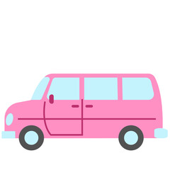 Pink minivan side view ideal for family travel themes, scrapbooks, and imaginative children’s digital content. © Wisnu