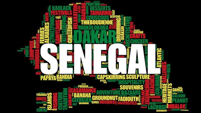 Senegal Tag Cloud Map: Culture, Cities, Food and Travel Keywords Visualization