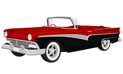 Vintage 1950s Classic Convertible Car Vector Illustration in Red and Black