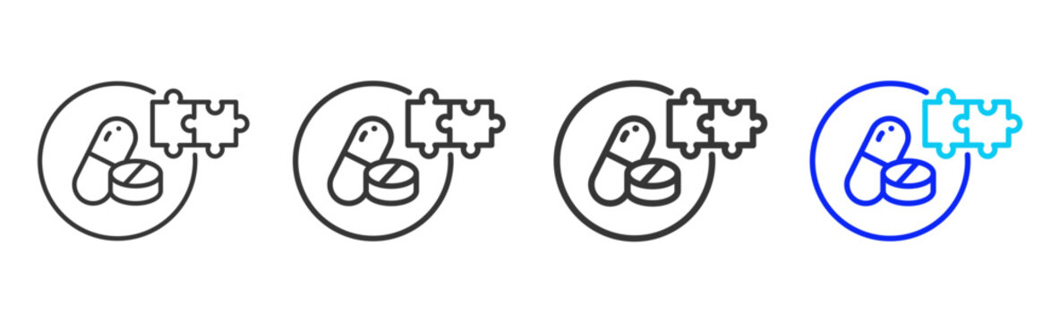 pharma link icon set collection creative outline style for elderly care with multiple thickness variations suitable for digital branding and medical design use