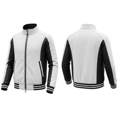 Stylish white and black jacket with striped accents and zipper details