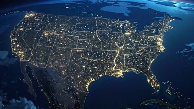 Digital rendering of the United States map on a glowing, futuristic Earth.