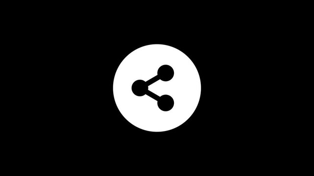 A minimalist white share icon inside circle on black background