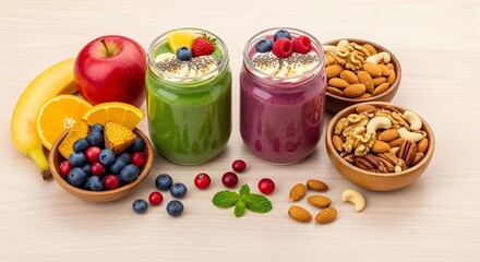 Fresh fruit smoothies and healthy snacks