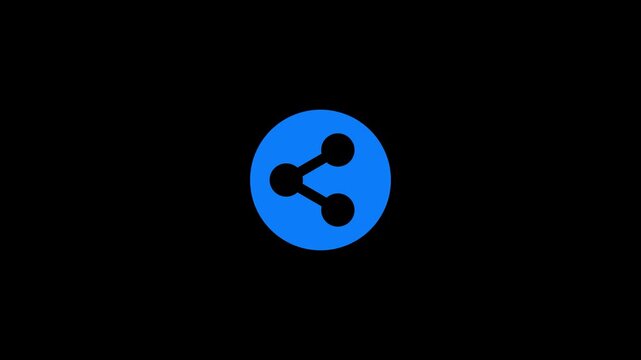 Blue circle share icon isolated on a solid black background