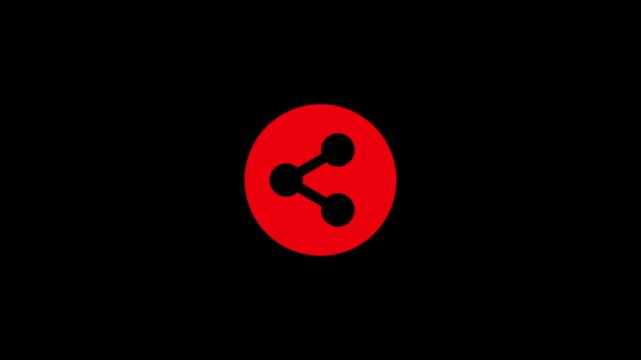 A simple red circle containing a black share button icon