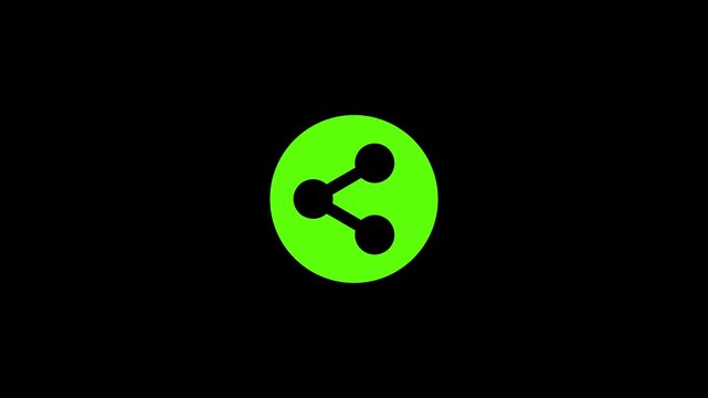 Green circle share icon graphic isolated on solid black background