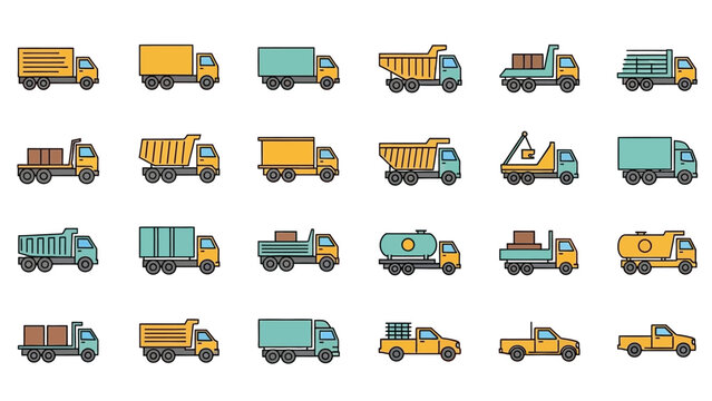 Collection of Various Cartoon Trucks and Trailers.