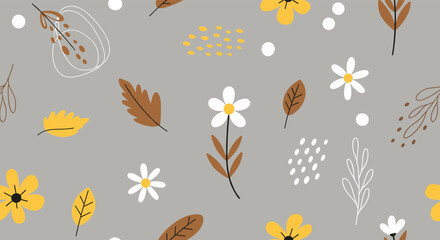Obraz premium Charming floral pattern with autumn leaves and blooms for warm textiles, wallpaper, or backgrounds that add a touch of cozy elegance to your designs