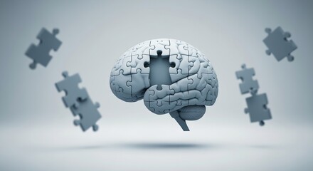 3D Brain Puzzle with Missing Pieces Illustrating Memory, Attention, and Cognitive Decline Effects