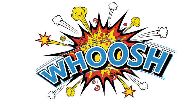 Comic book explosion effect with whoosh text