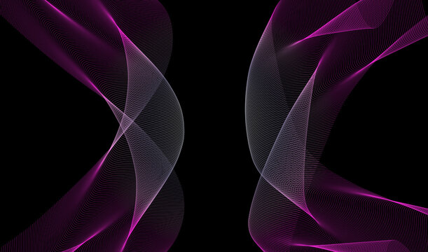 Abstract digital background featuring vibrant magenta and white flowing wave patterns intersecting dramatically against a deep black void space