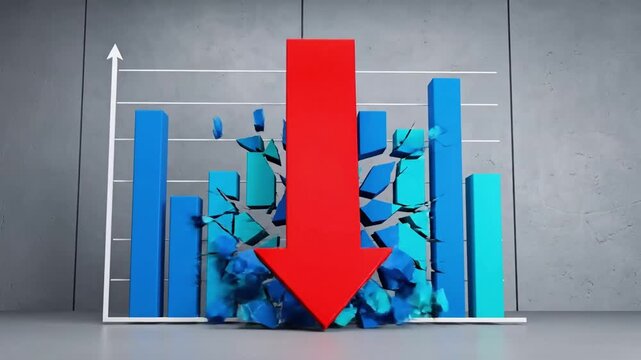 Crashing Market Graph - Conceptual Image of Financial Crisis Economic Downturn Business Failure and Investment Risk with Broken Blue Bars and Red Platform