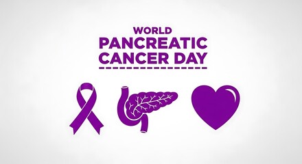 World pancreatic cancer day awareness image featuring a ribbon, pancreas, and heart