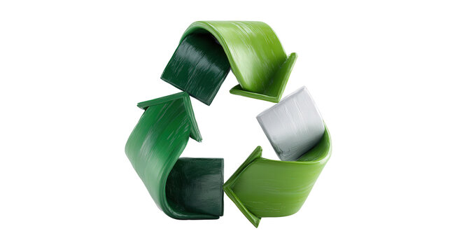 realistic 3D recycling symbol built from soft rubber material background isolated on a Transparent background, PNG file.