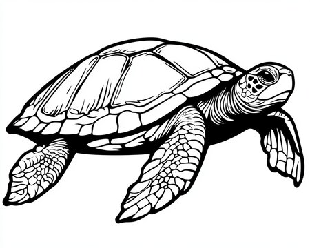 Stunning Outline Illustration of a Turtle, Capturing the Essence of Marine Life in Detail