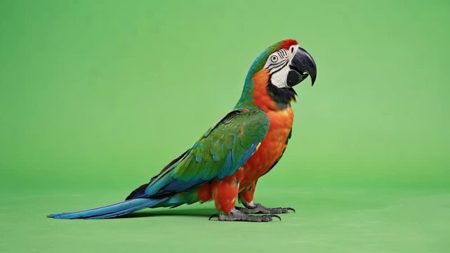 Colorful Macaw Parrot Stock Video on Green Screen Background