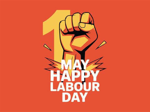 International Workers&rsquo; Day Vector Illustration, Worker Holding Hammer, Creative Design on Red and White Background