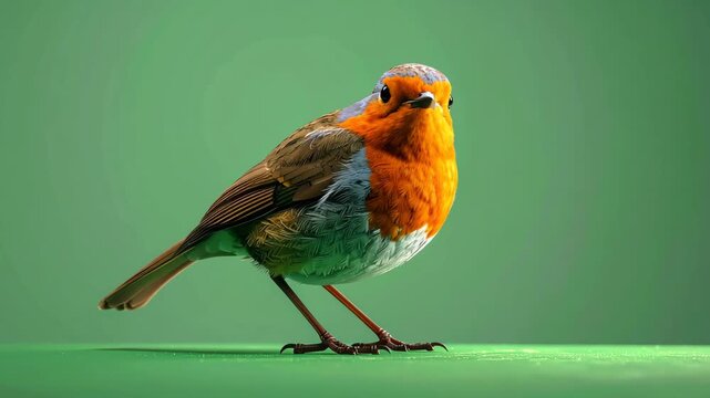 Stock Video of a European Robin Bird Perched Against a Green Screen Background