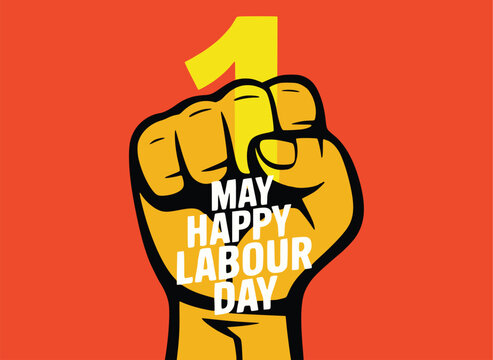 International Workers&rsquo; Day Vector Illustration, Worker Holding Hammer, Creative Design on Red and White Background