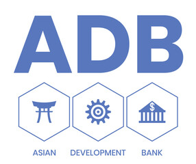 Obraz premium ADB - Asian Development Bank acronym. business concept background. vector illustration concept with keywords and icons. lettering illustration with icons for web banner, flyer, landing page