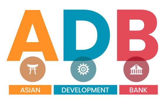ADB - Asian Development Bank acronym. business concept background. vector illustration concept with keywords and icons. lettering illustration with icons for web banner, flyer, landing page