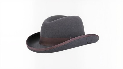 Dark grey bowler hat isolated on white background.