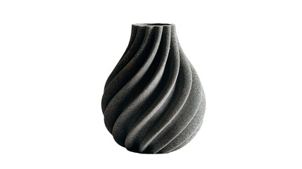 sculpted 3D-printed vase with spiral biomimicry pattern background isolated on a Transparent background, PNG file.