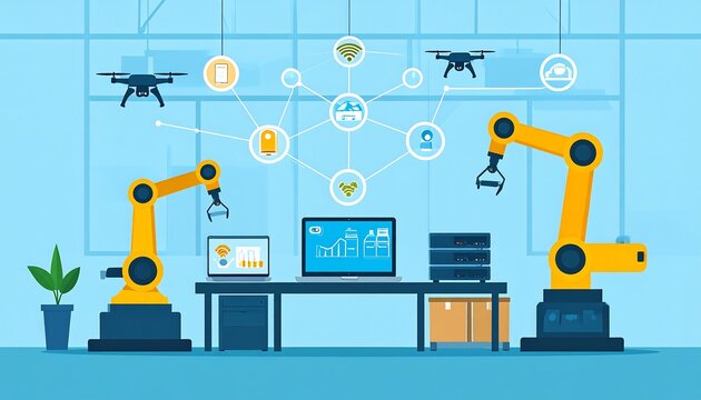 Automated industry Robots drones and networking