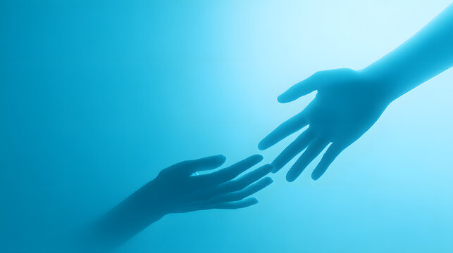 A silhouette of a holding hands with a blue background reaching out for help, social philanthropy 