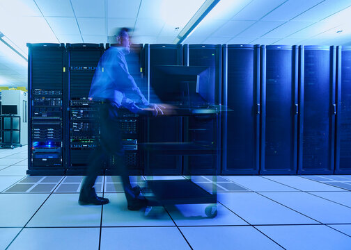 Man walking in data center