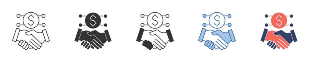 Fototapeta premium Conceptual icon for financial partnership and business agreement, showing a handshake with a networked dollar symbol, representing investment, collaboration, and trust in a connected market
