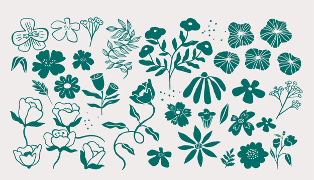 Vintage flower doodles and hand-drawn floral elements collection