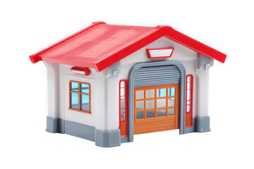 Small house with red roof and orange door isolated on transparent background
