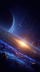 Colorful Galaxy With Planets And Shooting Stars