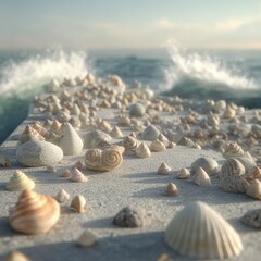 Seashells On Sandy Beach Shoreline