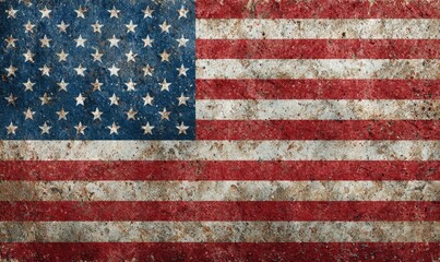 Weathered, aged representation of a national symbol featuring alternating red and white stripes with blue field