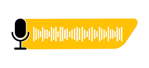 Microphone Icon with Digital Audio Waveform on Yellow Banner


