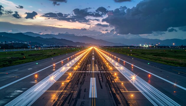 Runway Lights at Dusk - A Path to the Horizon.