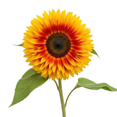 Fototapeta premium Vibrant autumn sunflower with fiery red and yellow petals blooming transparent background
