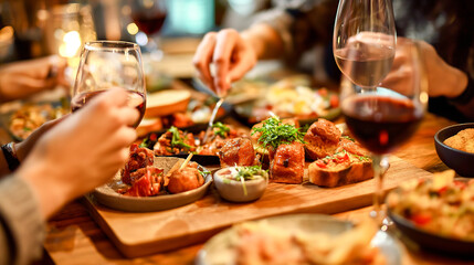 group of friends sharing tapas dishes