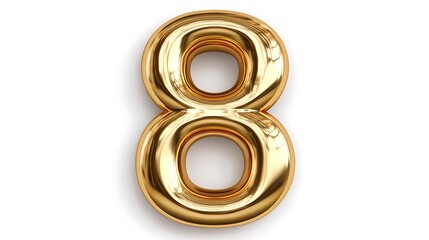 Shiny Golden Number 8, Isolated on White Background