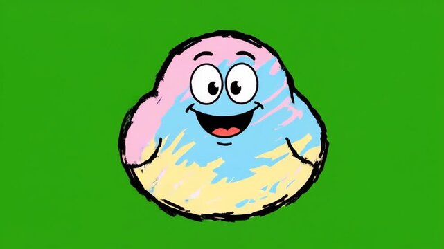 Cute cartoon blob character with happy expression and colorful design.