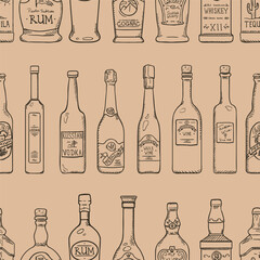 Vector Seamless Pattern of Sketch Bottles