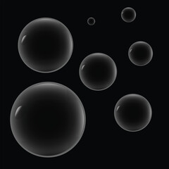 Abstract 3d render of transparent glass spheres and soap bubbles reflecting blue light as clean aqua drops on a clear liquid wallpaper backdrop