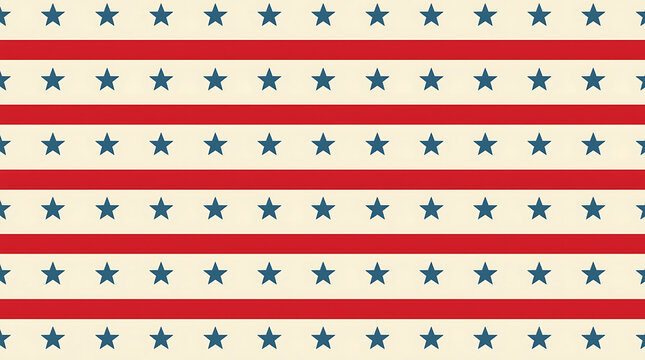 Retro american flag inspired pattern with red stripes and blue stars