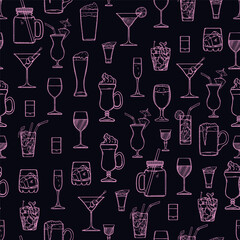 Vector Seamless Pattern of Sketch Cocktails