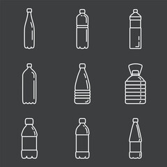 Vector Set of Outline Plastic Bottle Icons.