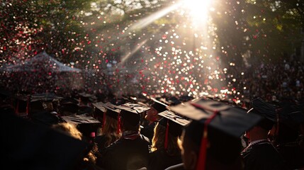 Graduation Ceremony With Confetti And Sunlight