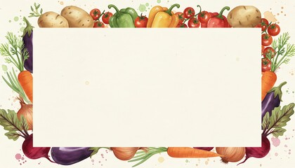 Artistic border showcases various fresh vegetables, offering space for text or content